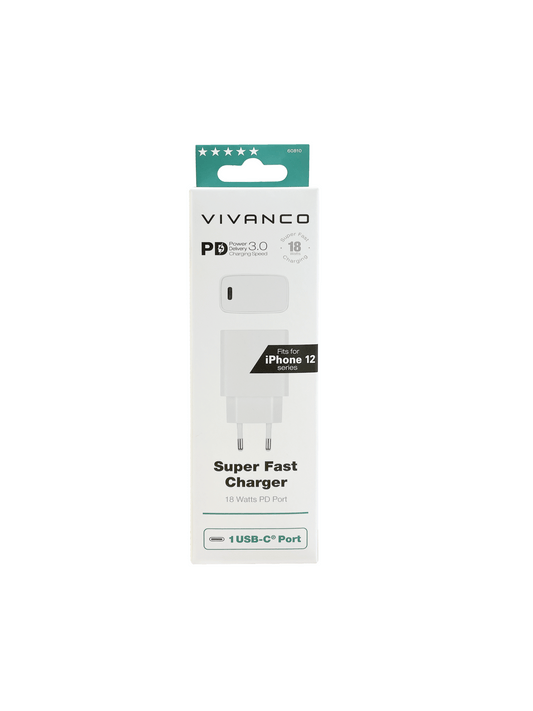 VIVANCO Power Delivery 3.0 Super Fast Charger USB Type-C white